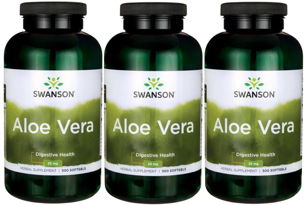 Алоэ вера Swanson Aloe Vera 5000 мг, для пищеварения, мягкие капсулы, 3 упаковки по 300 капсул