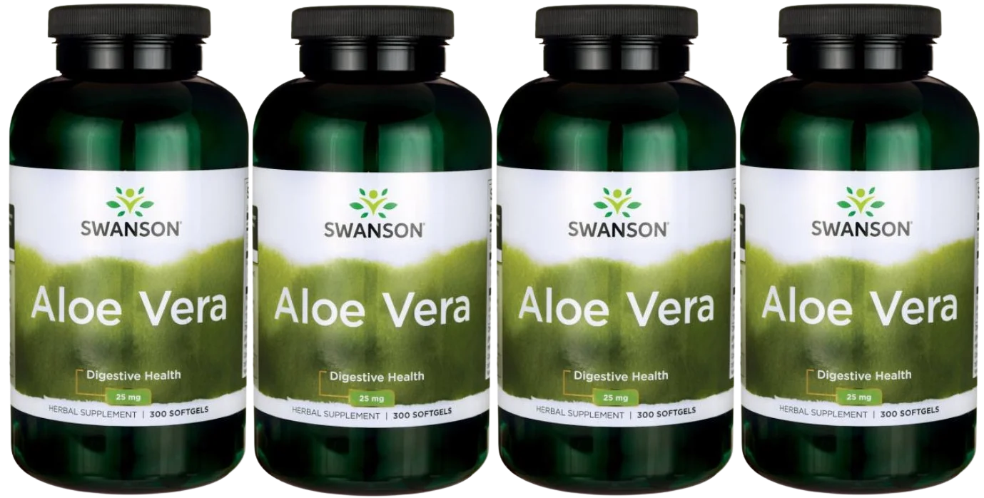 Алоэ вера Swanson Aloe Vera 5000 мг, для пищеварения, мягкие капсулы, 4 упаковки по 300 капсул