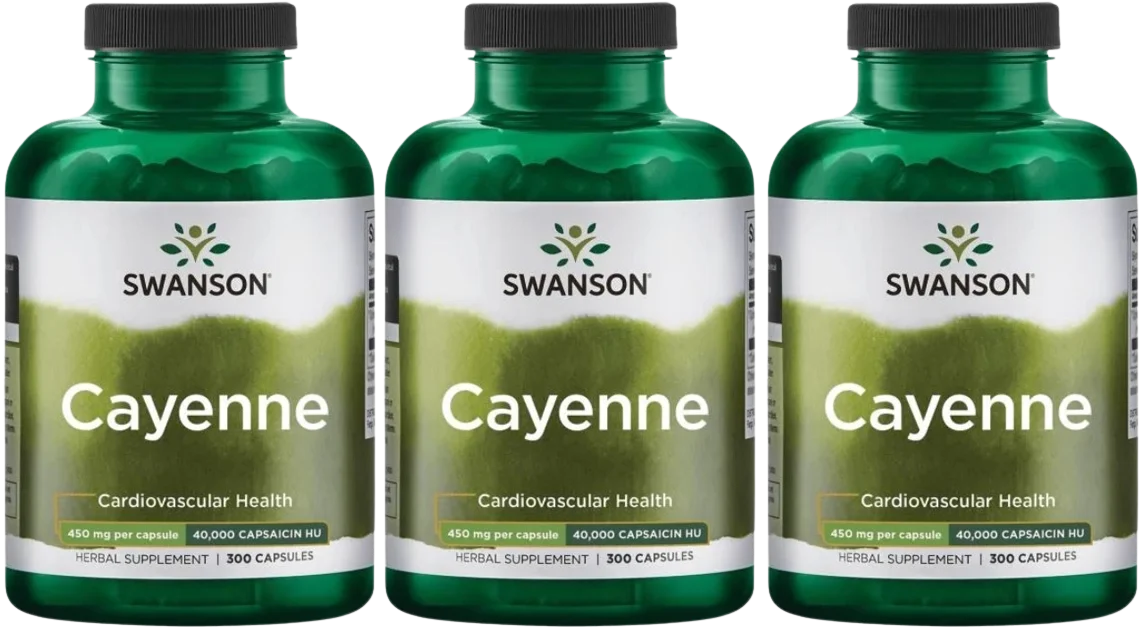 Кайенский перец Swanson Cayenne 450 мг, кровообращение и обмен веществ, 3 упаковки по 300 капсул