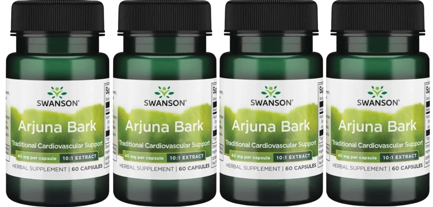 Арджуна Swanson Full Spectrum Arjuna Bark, экстракт коры 10:1, 40 мг, для сердца и сосудов, 4 упаковки по 60 капсул