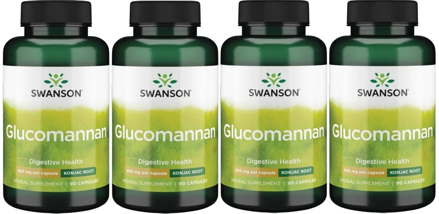 Глюкоманнан Swanson Glucomannan 665 мг, корень конжака, 4 упаковки по 90 капсул