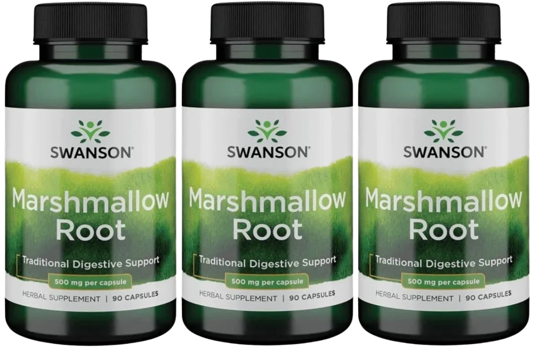 Корень алтея Swanson Marshmallow Root 500 мг, для пищеварения, 3 упаковки по 90 капсул