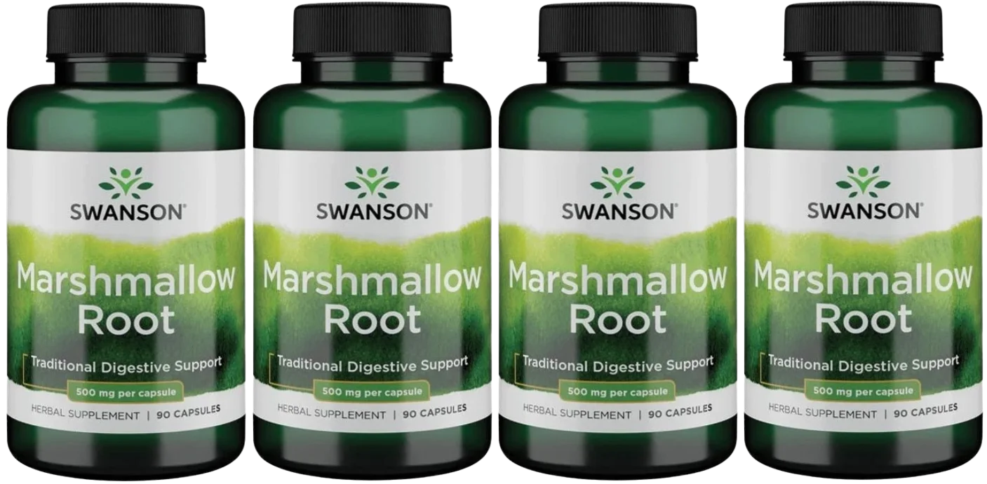 Алтей Swanson Marshmallow Root 500 мг, корень алтея, 4 упаковки по 90 капсул