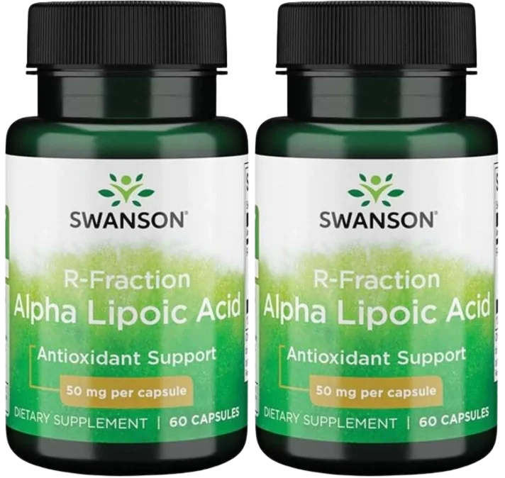 Альфа-липоевая кислота Swanson R-Fraction Alpha Lipoic Acid 50 мг, антиоксидант, 2 упаковки по 60 капсул
