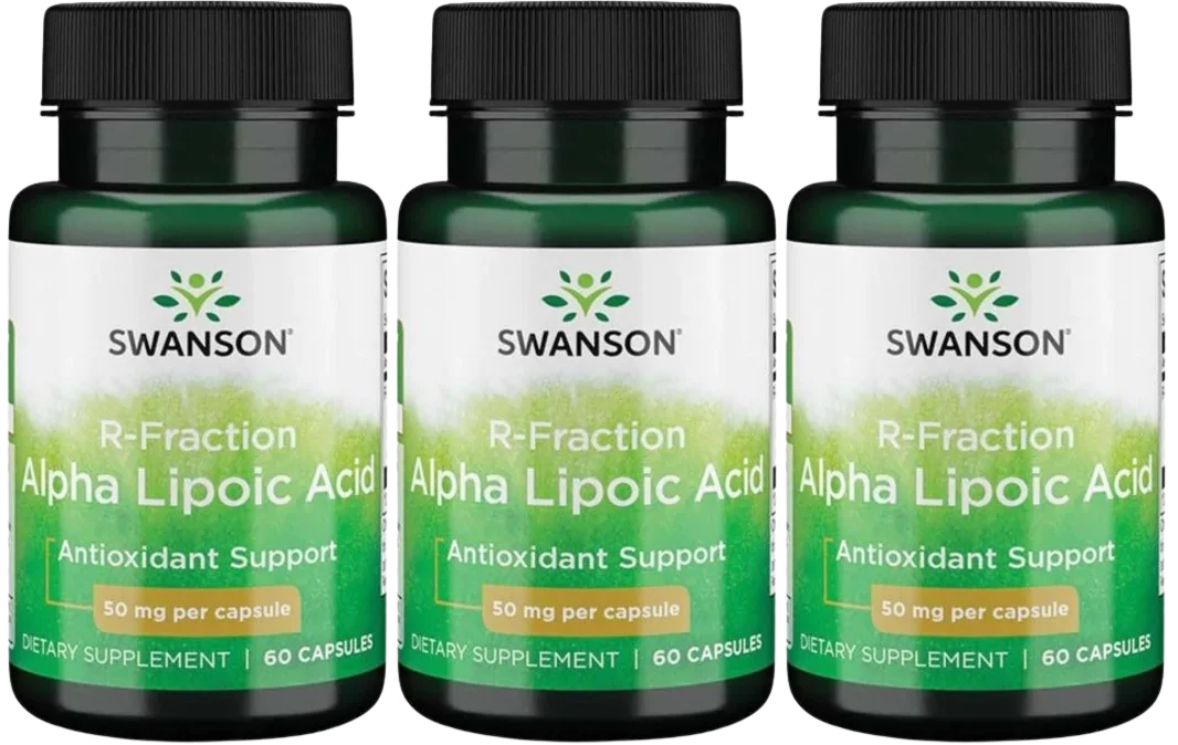 Альфа-липоевая кислота Swanson R-Fraction Alpha Lipoic Acid 50 мг, антиоксидант, 3 упаковки по 60 капсул
