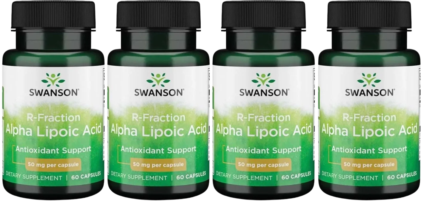 Альфа-липоевая кислота Swanson R-Fraction Alpha Lipoic Acid 50 мг, R-ALA, 4 упаковки по 60 капсул