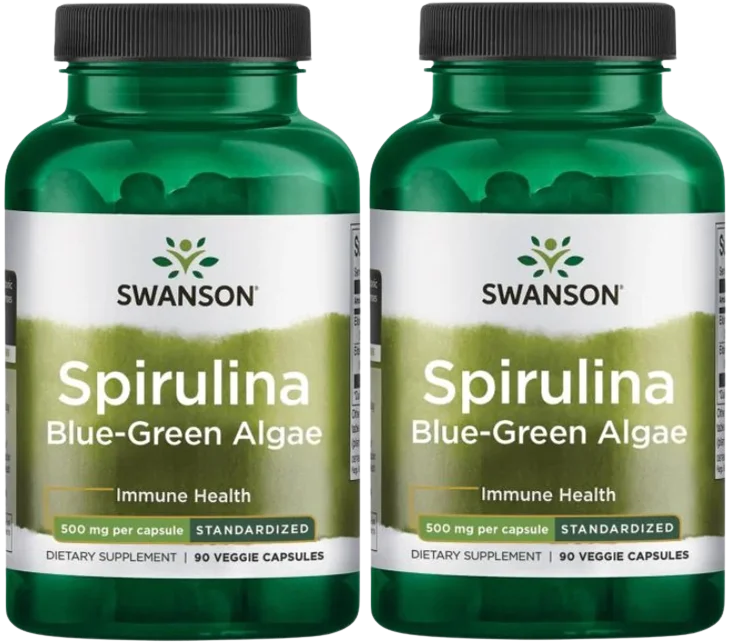 Спирулина Swanson Spirulina, стандартизированная, растительные капсулы, 2 упаковки по 90 капсул