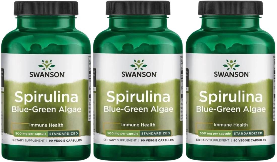 Спирулина Swanson Spirulina, стандартизированная, растительные капсулы, 3 упаковки по 90 капсул