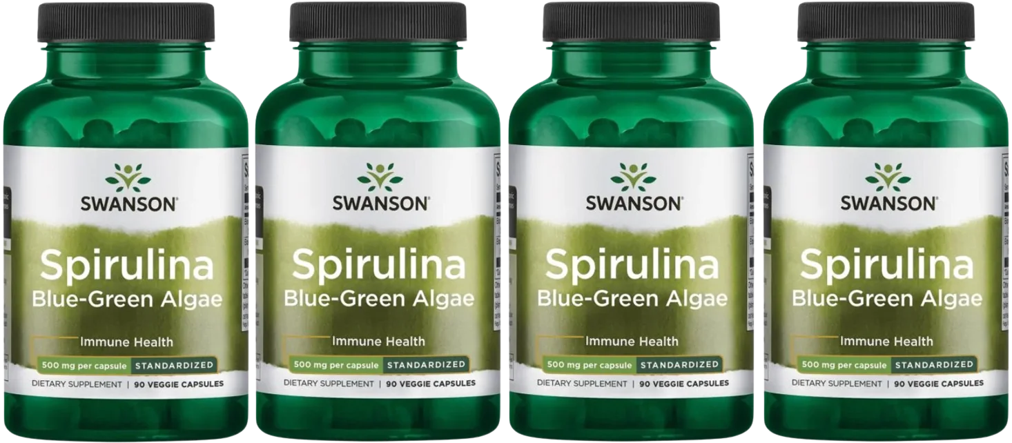 Спирулина Swanson Standardized Spirulina, растительные капсулы, 4 упаковки по 90 капсул