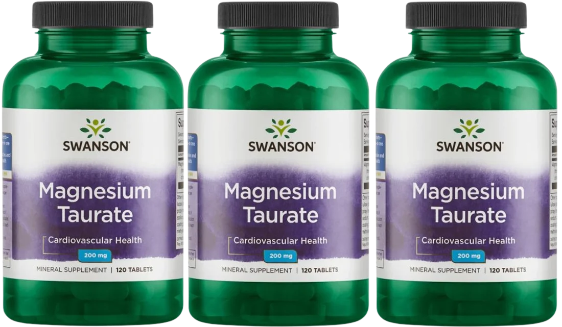 Магний Swanson Magnesium Taurate 100 мг, таурат магния, таблетки, 3 упаковки по 120 таблеток