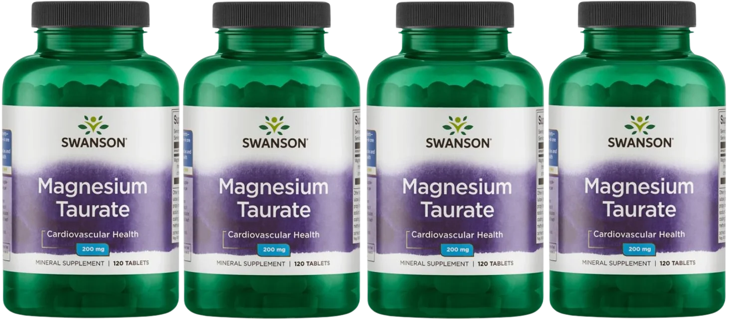 Магний Swanson Magnesium Taurate 100 мг, таурат магния, таблетки, 4 упаковки по 120 таблеток