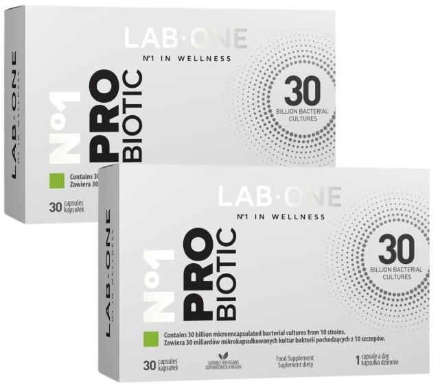 Пробиотик Lab One N1 PRObiotic, 30 млрд КОЕ, с пребиотиком, с 3 лет, 2 упаковки по 30 капсул