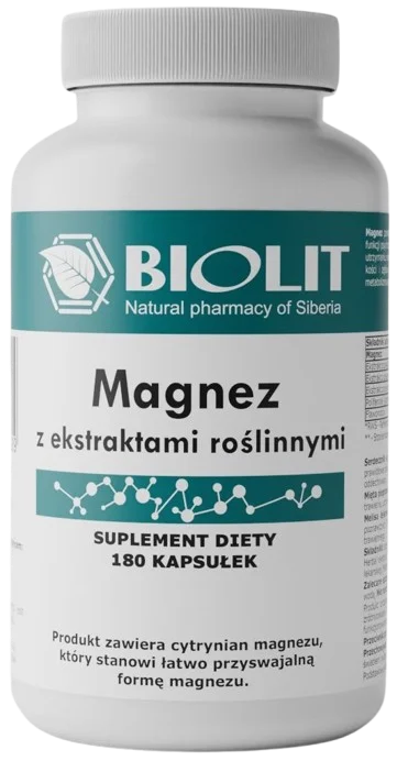Магний Biolit, цитрат магния с экстрактами трав, 180 капсул