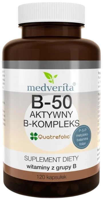 Витамины группы B Medverita B-50 с метилкобаламином и Quatrefolic, 120 капсул