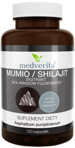 Мумие Medverita Shilajit, экстракт 20% фульвовых кислот, 120 капсул