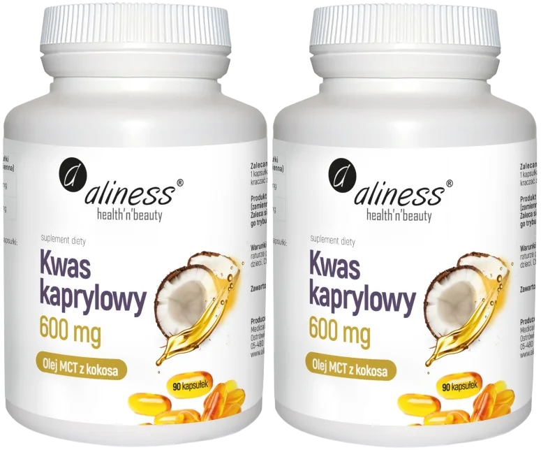 Каприловая кислота Aliness 600 мг, 60% C8, 2 упаковки по 90 мягких капсул