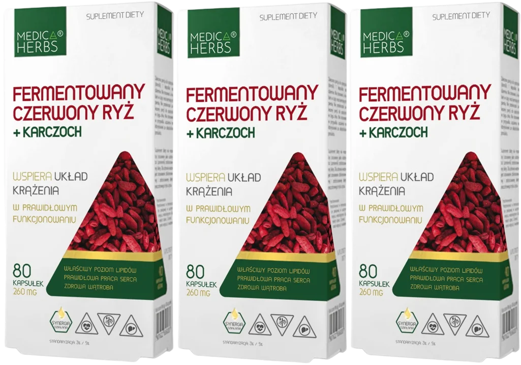 Красный ферментированный рис Medica Herbs с артишоком, монаколин K, 3 упаковки по 80 капсул