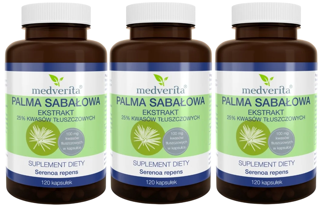 Экстракт пальмы сабаль Medverita Saw Palmetto 400 мг, для мужчин, 3 упаковки по 120 капсул
