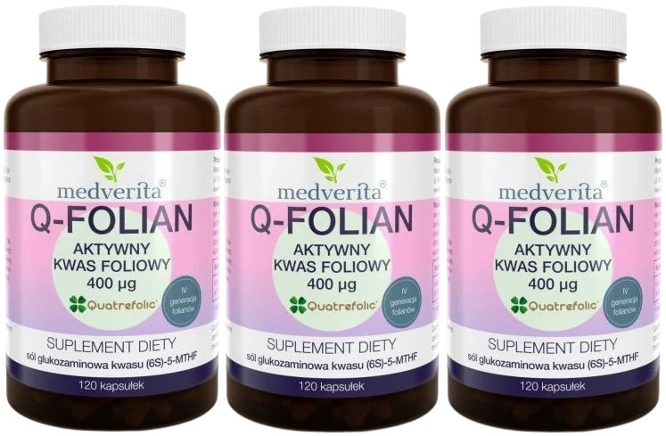 Фолат Medverita Q-Folian Quatrefolic 400 мкг, 3 упаковки по 120 капсул