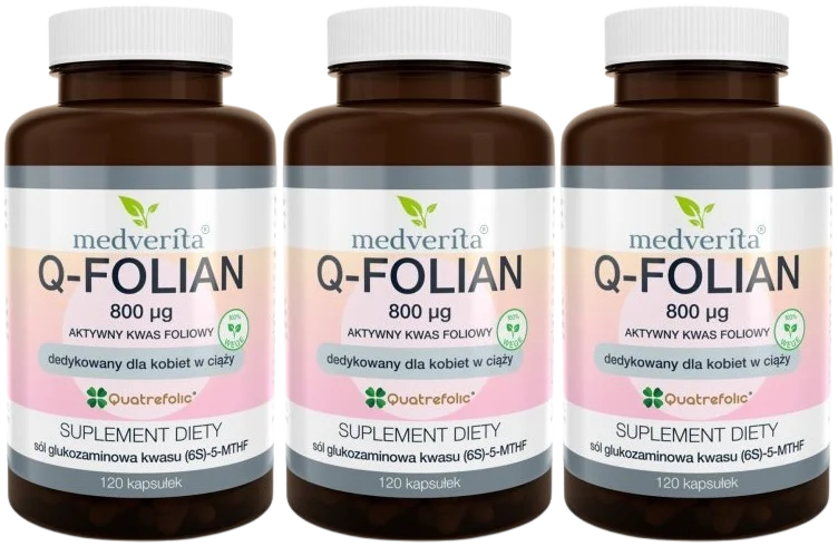 Фолат Medverita Q-Folian Quatrefolic 800 мкг, 3 упаковки по 120 капсул