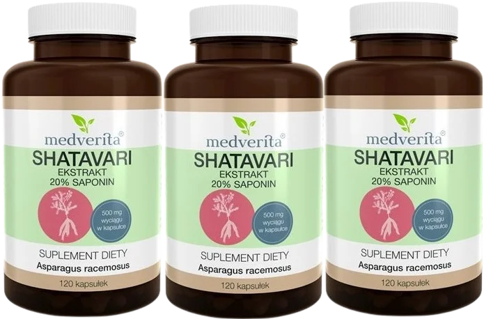 Шатавари Medverita Shatavari 500 мг, для женщин, 3 упаковки по 120 капсул