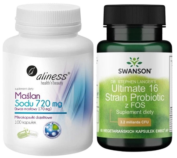 Набор Aliness и Swanson, бутират натрия 720 мг 100 капсул и пробиотик Ultimate 16 Strain 60 капсул