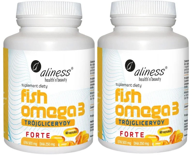Омега-3 Aliness Fish Omega-3 Forte TG, EPA 500 мг и DHA 250 мг, 2 упаковки по 60 капсул