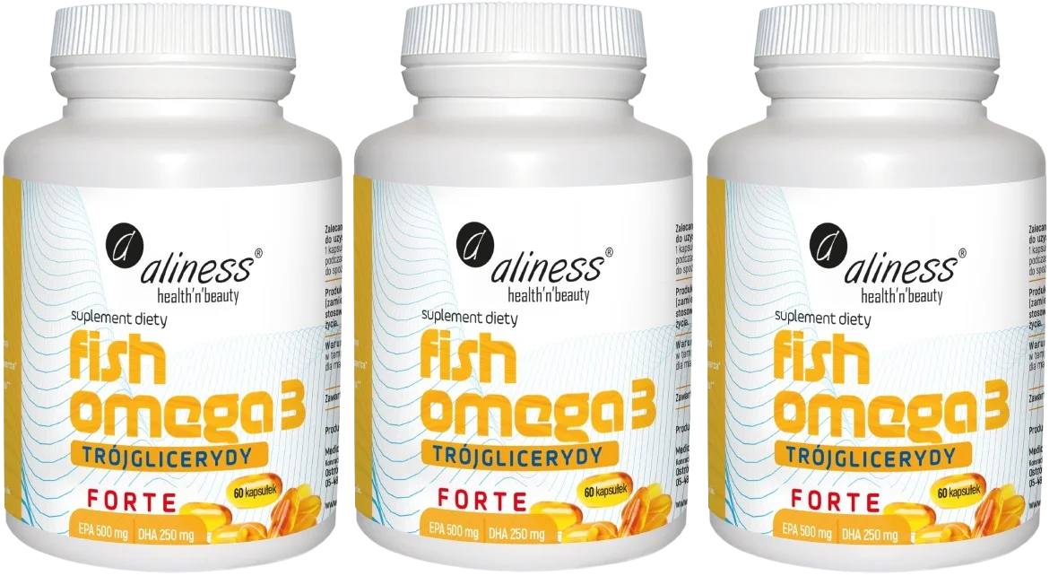 Омега-3 Aliness Fish Omega 3 Forte TG, EPA 500 мг и DHA 250 мг, 3 упаковки по 60 капсул