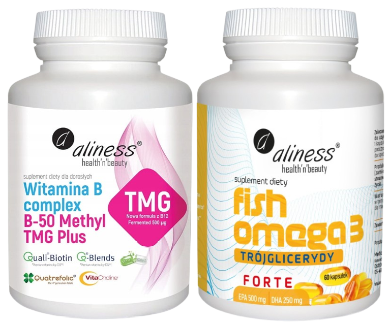 Набор Aliness витамины B-50 Complex и омега-3 Fish Omega 3 Forte 500-250 мг, капсулы