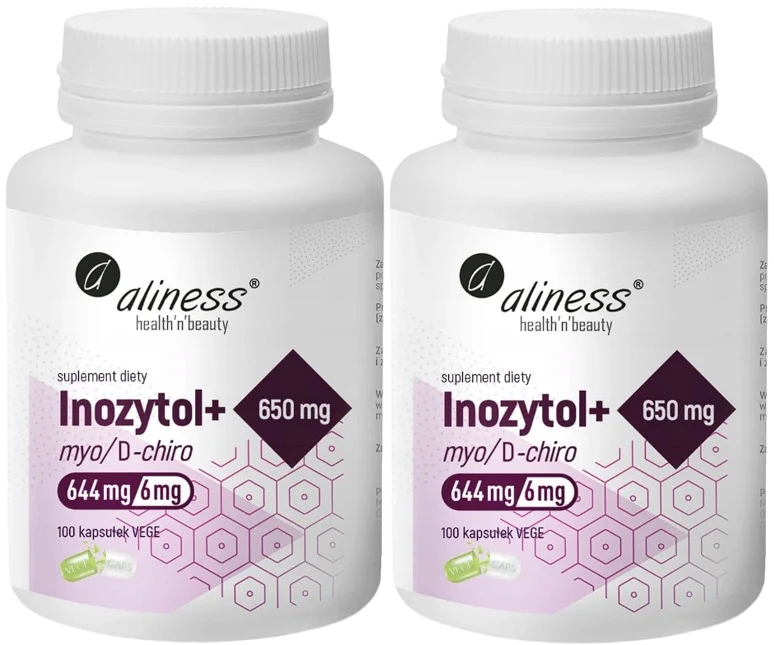 Инозитол Aliness Inositol+ myo и D-chiro 40 к 1, 650 мг, с витамином B6, 2 упаковки по 100 капсул