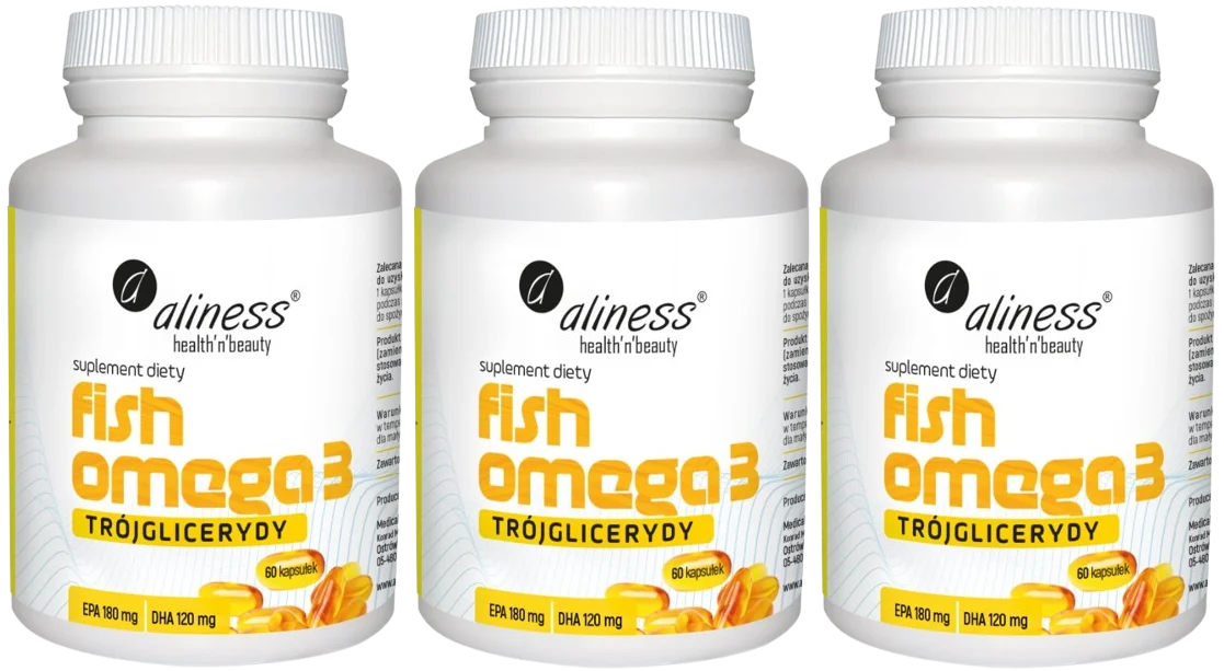 Омега-3 Aliness Fish Omega 3 TG, EPA 180 мг и DHA 120 мг, 3 упаковки по 60 капсул