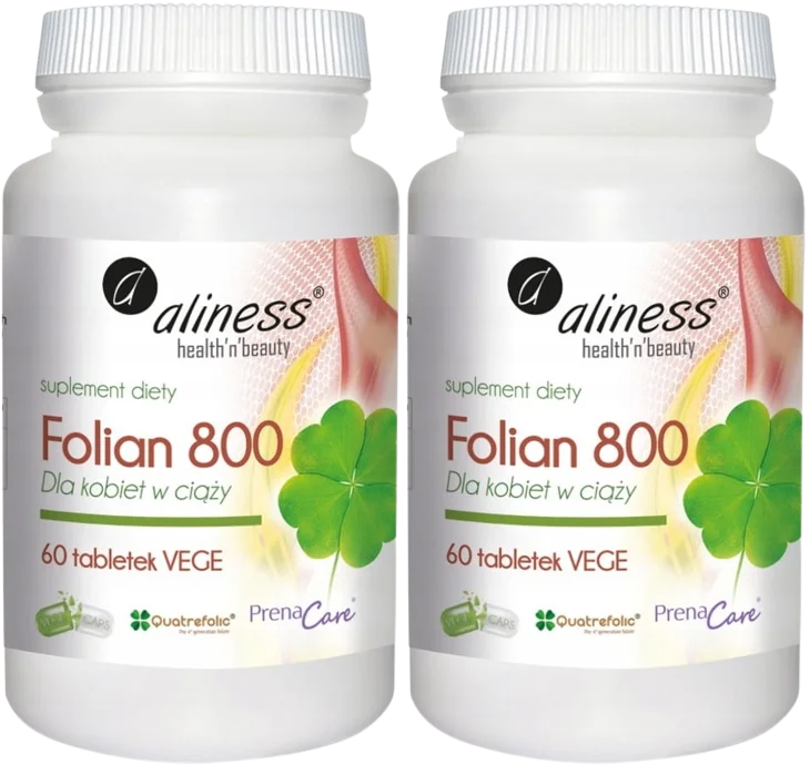 Фолат Aliness 800 мкг, Quatrefolic, для беременных и кормящих, 2 упаковки по 60 таблеток