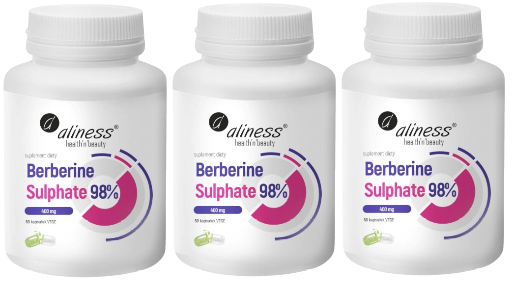 Берберин Aliness Berberine Sulphate 98% 400 мг, 3 упаковки по 60 капсул
