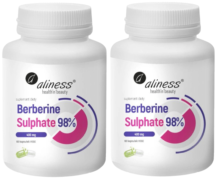 Берберин Aliness Berberine Sulphate 98% 400 мг, 2 упаковки по 60 капсул