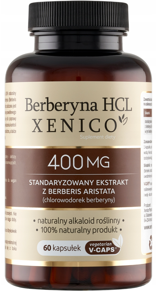Берберин Xenico Berberine HCL 400 мг, уровень глюкозы и холестерин, 60 капсул