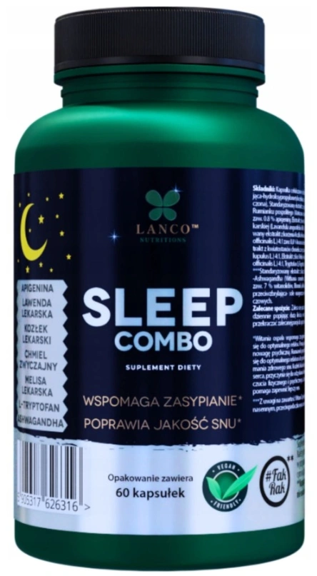 Комплекс для сна Lanco Nutritions Sleep Combo, с валерианой, мелиссой и L-триптофаном, 60 капсул