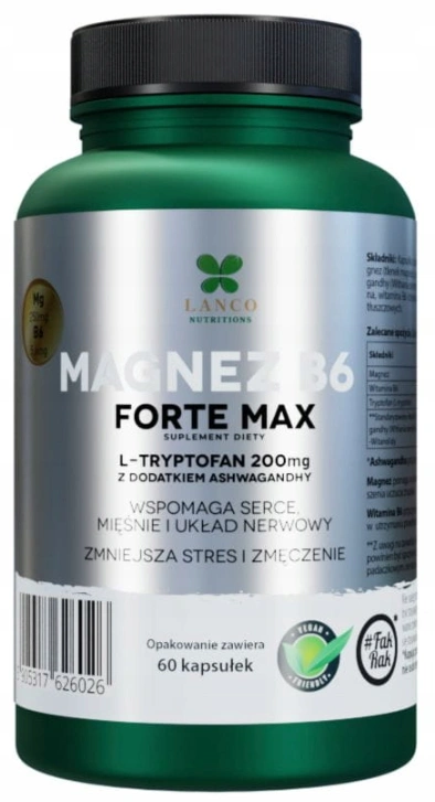 Магний и витамин B6 Lanco Nutritions Forte Max, для нервной системы и мышц, 60 капсул
