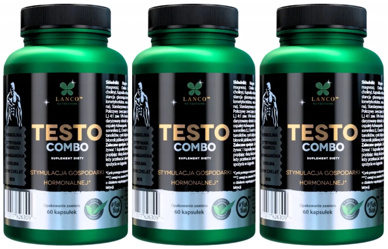 Комплекс для мужчин Lanco Nutritions Testo Combo, магний и цинк, 3 упаковки по 60 капсул