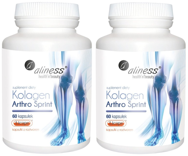 Коллаген Aliness Arthro Sprint, рыбий, с гиалуроновой кислотой, капсулы Licaps, 2 упаковки по 60 шт