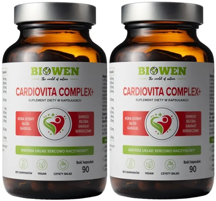 Комплекс для сердца Biowen Cardiovita Complex+, боярышник и пустырник, набор 2 упаковки по 90 капсул