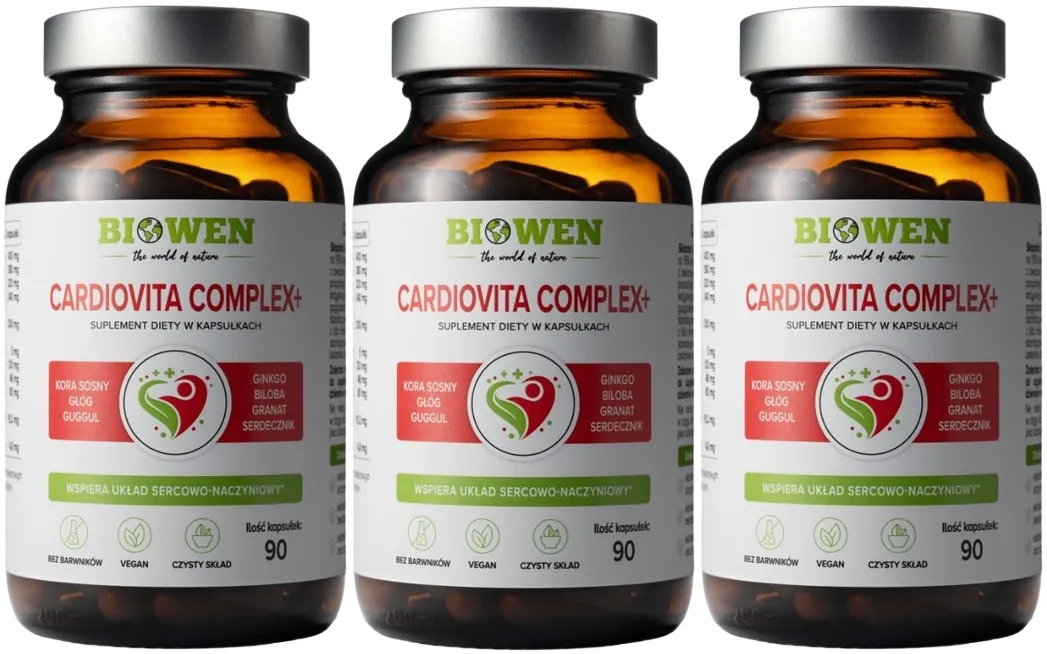 Комплекс для сердца Biowen Cardiovita Complex+, с боярышником и гинкго билоба, 3 упаковки по 90 капсул
