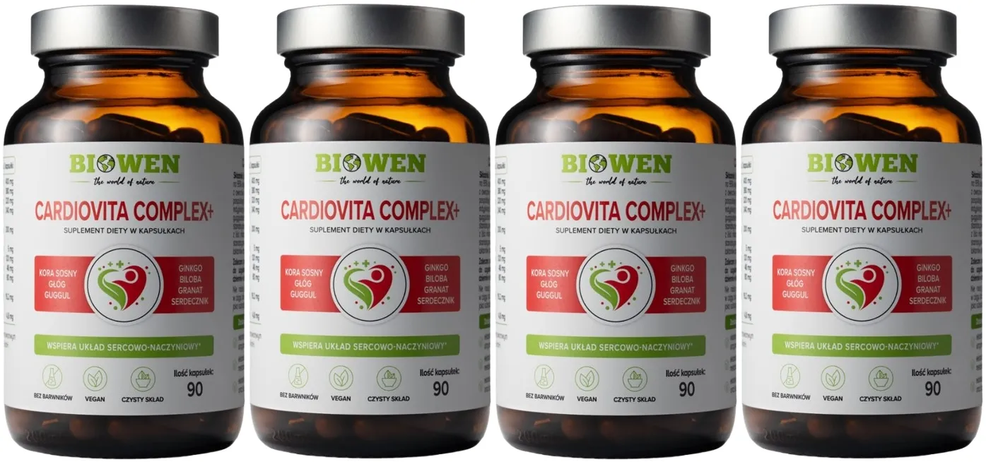 Комплекс для сердца Biowen Cardiovita Complex+, с боярышником и гинкго билоба, 4 упаковки по 90 капсул