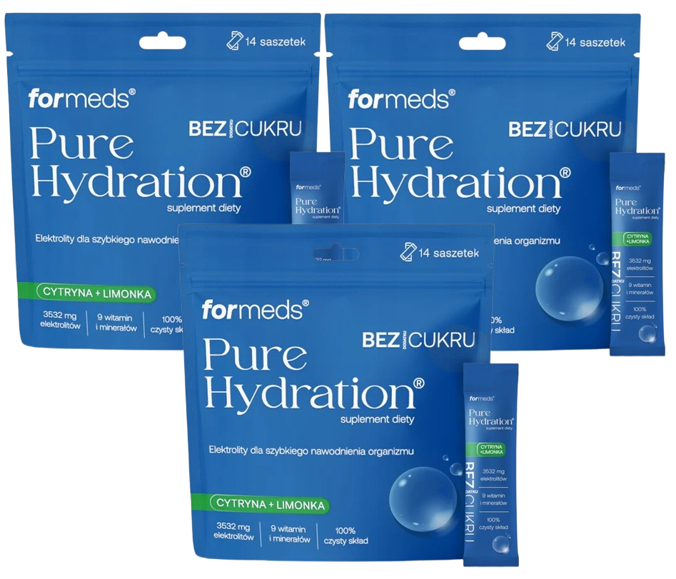 Электролиты ForMeds Pure Hydration, лимон и лайм, порошок, 3 упаковки по 14 саше