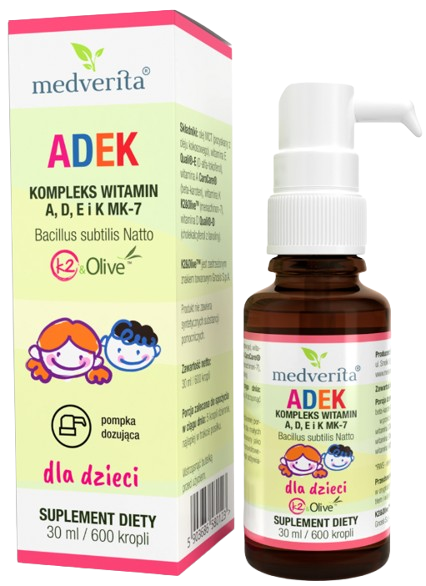 Капли для детей Medverita ADEK, витамины A, D, E и K MK-7, бета-каротин, 30 мл