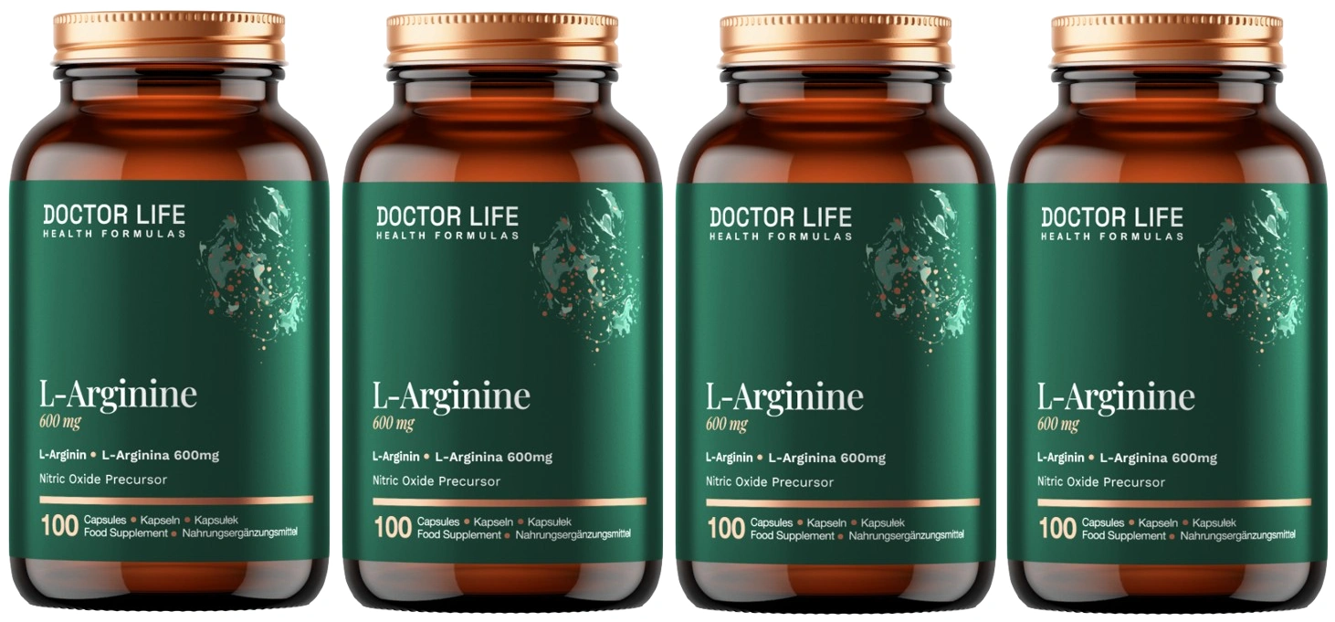 L-аргинин Doctor Life, 600 мг, для кровообращения, набор 4 упаковки по 100 капсул