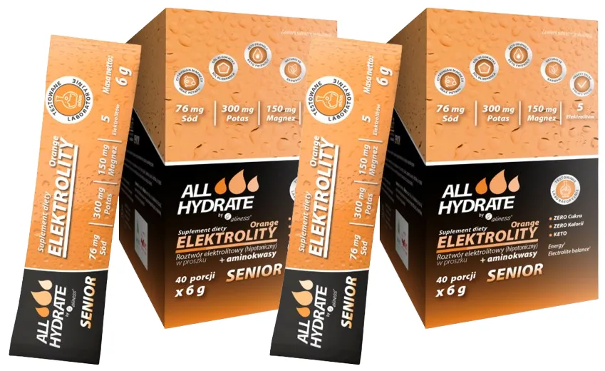 Электролиты Aliness ALLHydrate Stick Senior, для пожилых, вкус апельсин, 2 упаковки по 40 саше