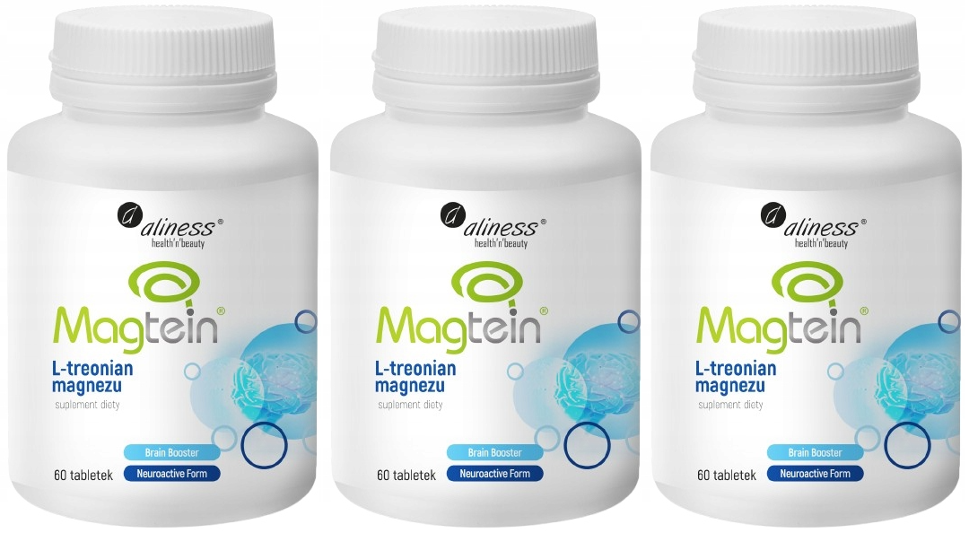 Магний Aliness Magtein, L-треонат магния, 3 упаковки по 60 таблеток