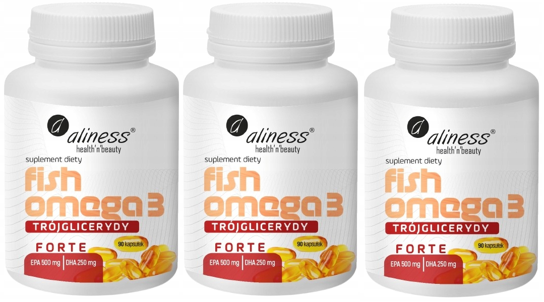 Омега-3 Aliness Fish Omega 3 Forte, EPA 500 мг и DHA 250 мг, триглицериды, 3 упаковки по 90 капсул