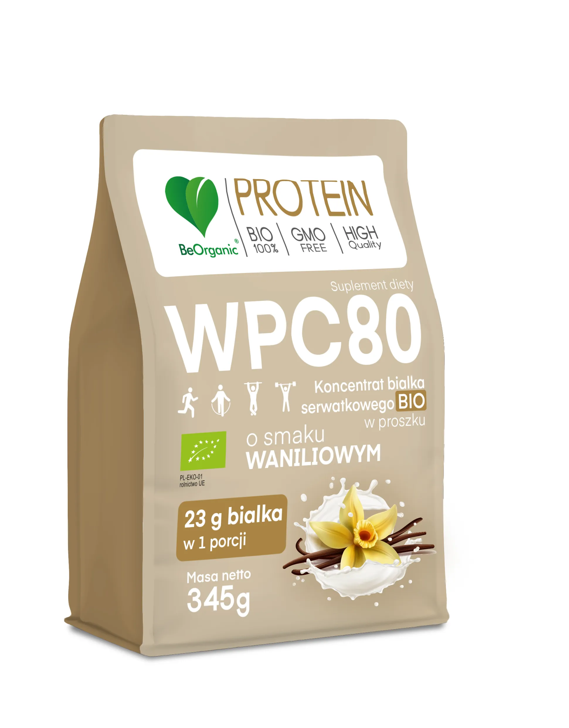 Протеин BeOrganic Bio WPC 80, сывороточный, ваниль, 345 г