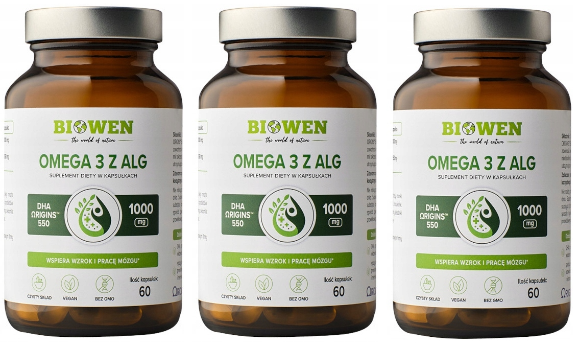 Омега-3 из водорослей Biowen, DHA, с 3 лет, 3 упаковки по 60 капсул